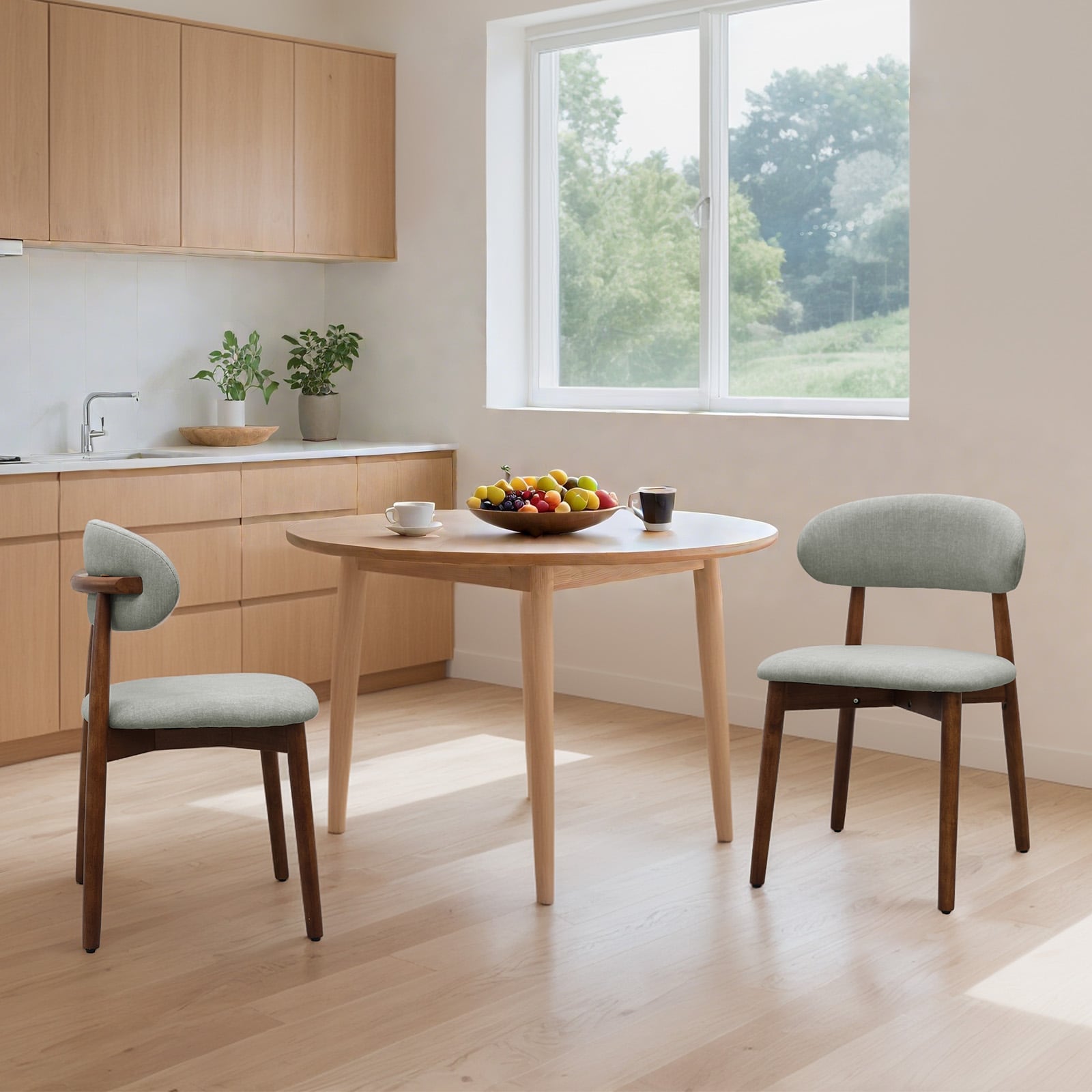 Laurel Green Flannelette Upholstered Dining Chair With Walnut Solid Wood Legs, Armless Chair Set Of 4 For Kitchen, Restaurant, Living, Meeting Room_maomaolike.com